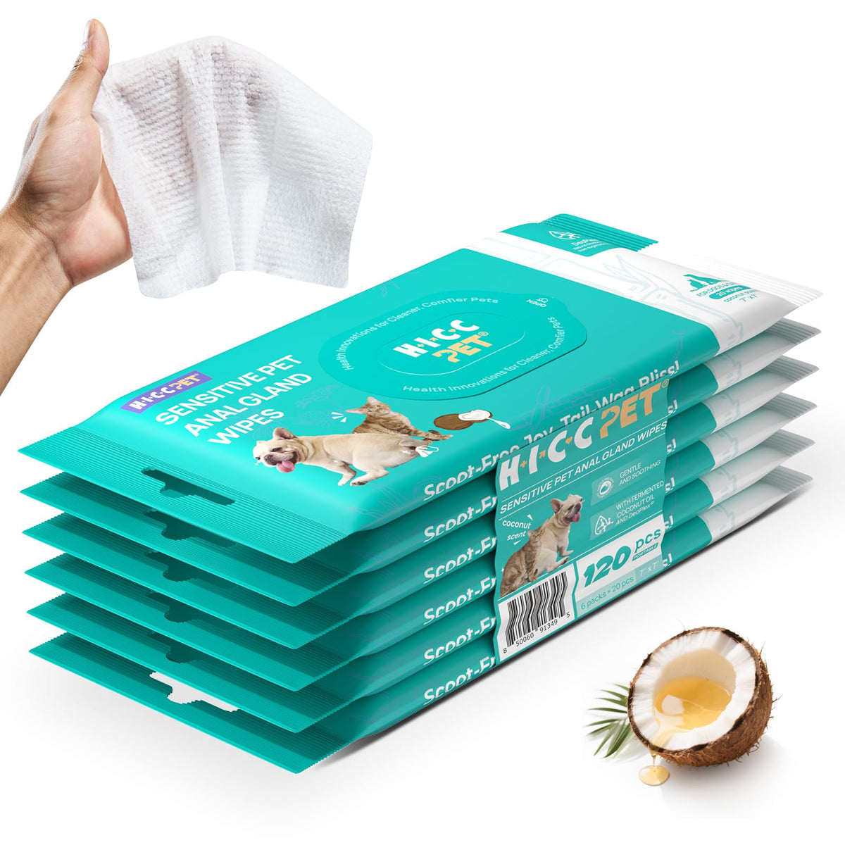 HICC PET Wipes for Dogs & Cats, Cleaning Deodorizing External Anal Area Wipes, Hydrating & Nourish Fur Dog Grooming Wipes for Paw, Butt, Body