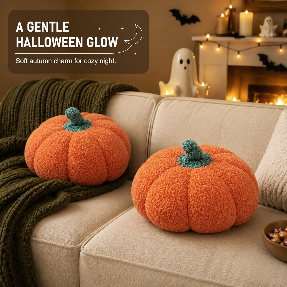 13" Cute Pumpkin Throw Pillow for Fall Decor/Halloween, 1 Pack