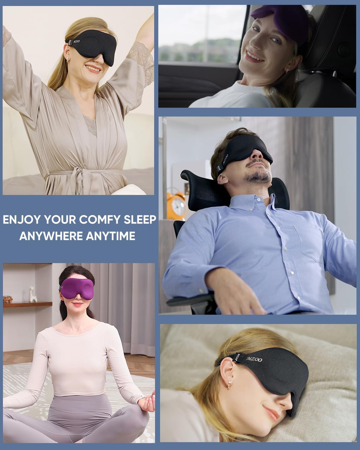 MZOO Luxury Sleep Mask for Women Men Patented Light Blocking Design | Zero Eye Pressure, 3D Contoured Sleeping Mask for Side Sleeper, Breathable, Adjustable, for Travel, Black