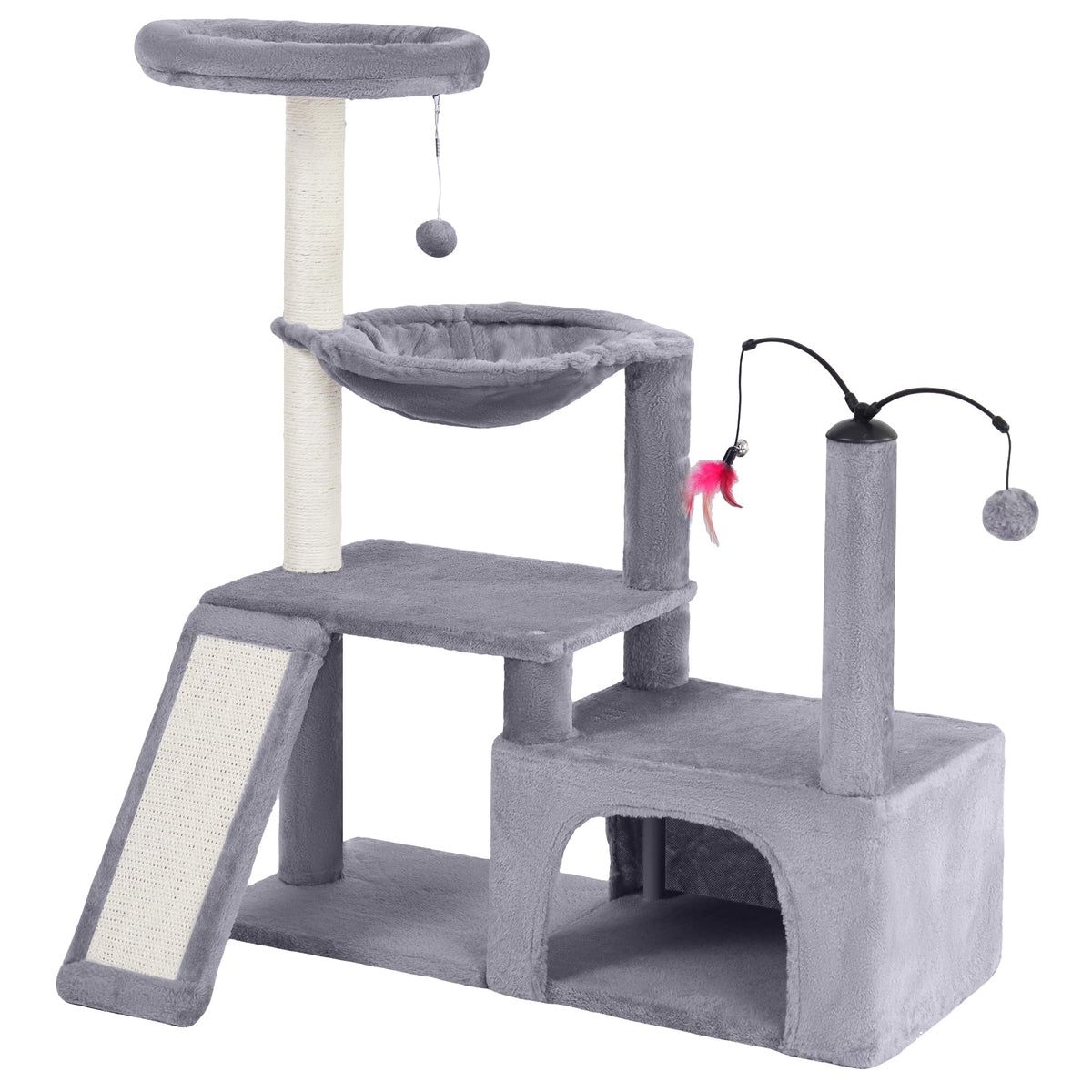 YUNIQUE Cat Tree with Cat Condo and Big Hammock, Grey