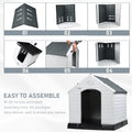 LEMBERI Durable Waterproof Plastic Dog House for Small to Large Sized Dogs, Indoor Outdoor Doghouse Puppy Shelter with Elevated Floor, Easy to Assemble (Gray, 39" L x 35" W x 37.4" H)