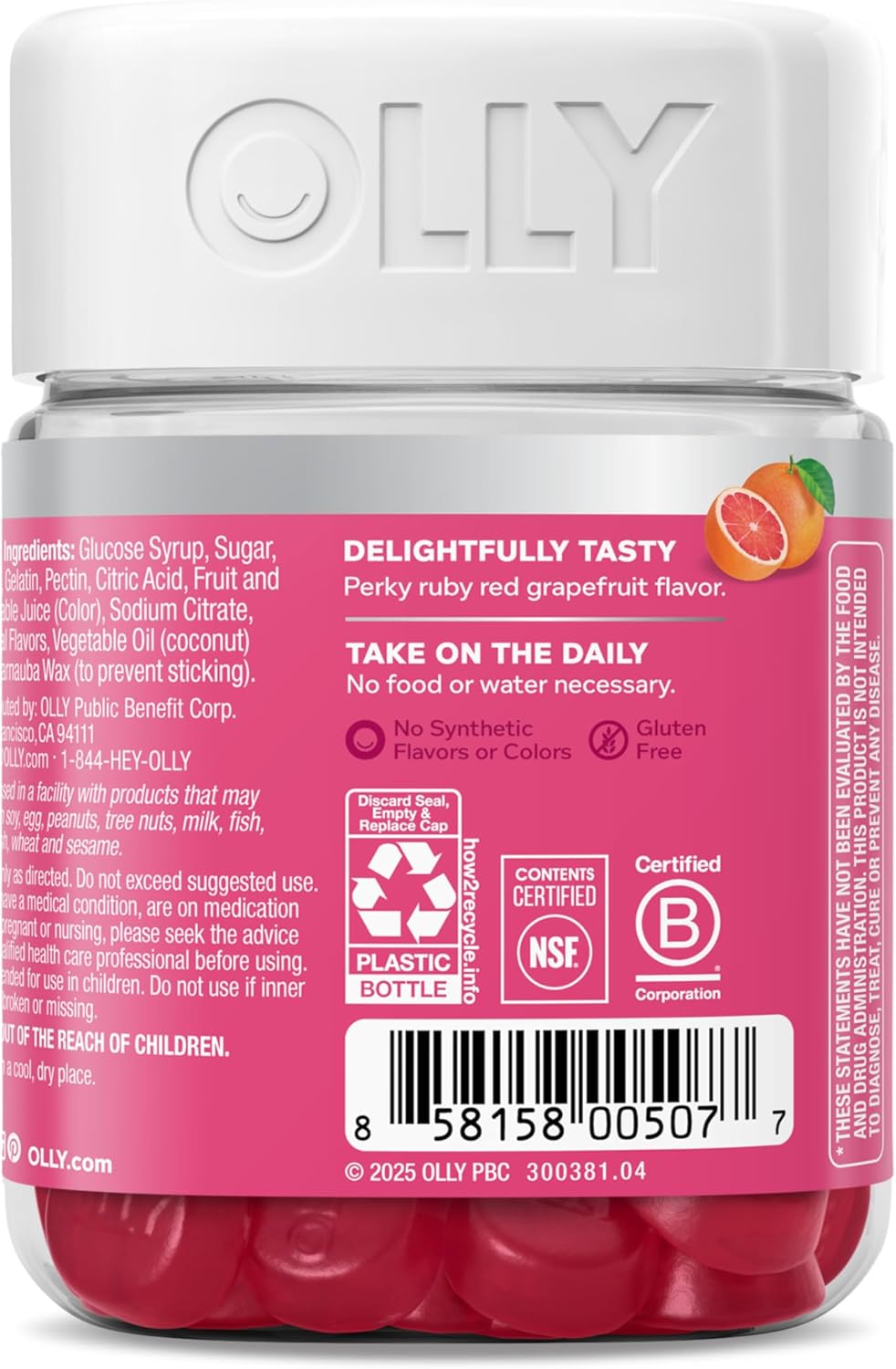 OLLY Hair Skin and Nails Gummies - Undeniable Beauty with Biotin 2500mcg Per 2 Gummies, Keratin & Vitamin C - Supports Healthy Hair, Skin, & Nails - Grapefruit Flavor - 60 Count