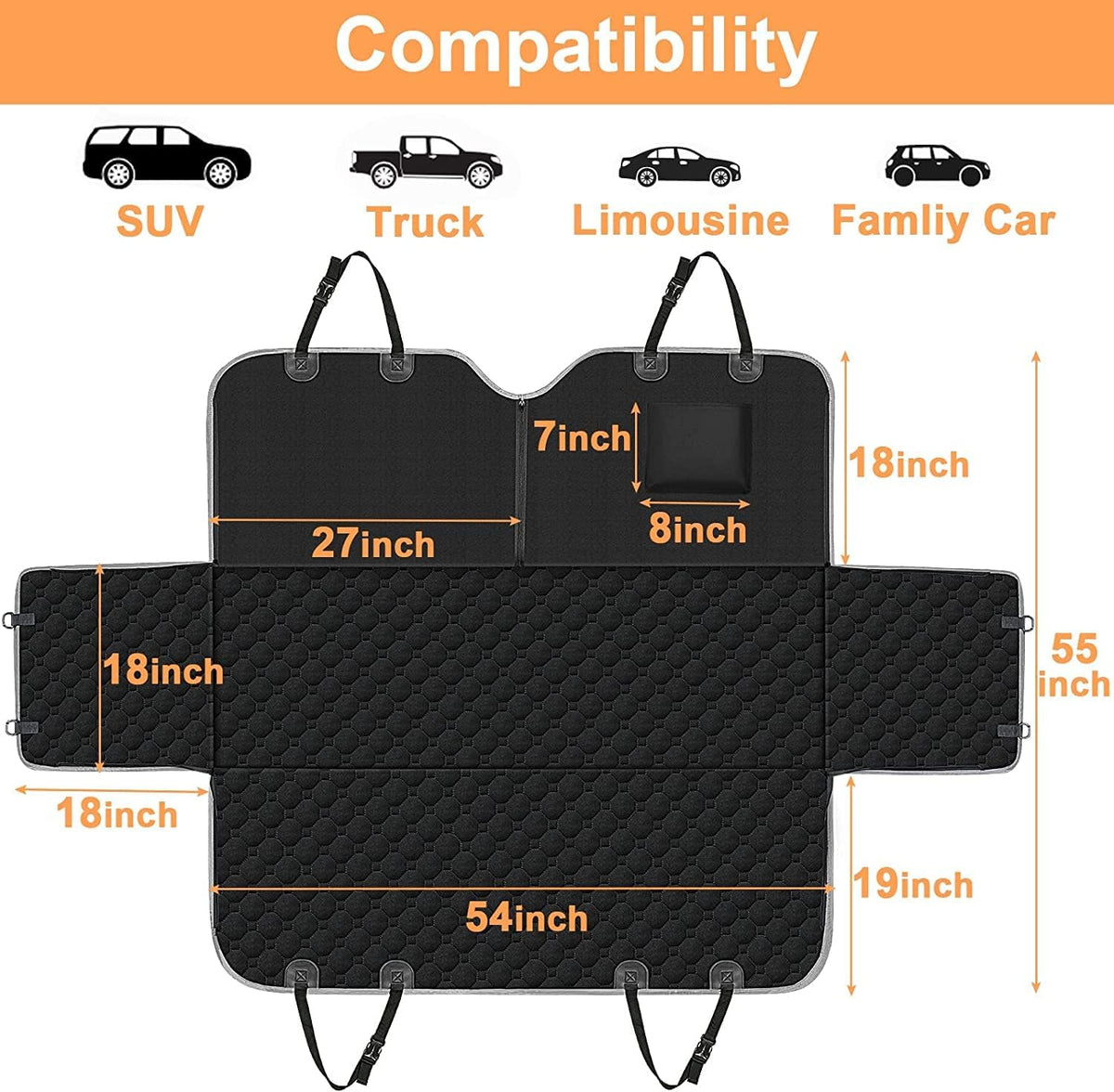 Mancro Dog Car Seat Cover for Back Seat, Waterproof Dog Hammock for Car