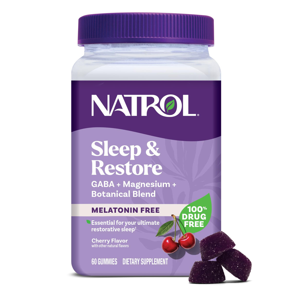 Natrol Sleep & Restore Magnesium Glycinate 100 mg, Melatonin-Free, 60 Count | Melatonin-Free Capsules, Nightitme Sleep-Aid for Adults, Calm Magnesium Glycinate with GABA, Botanical Blend, 100% Drug-Free