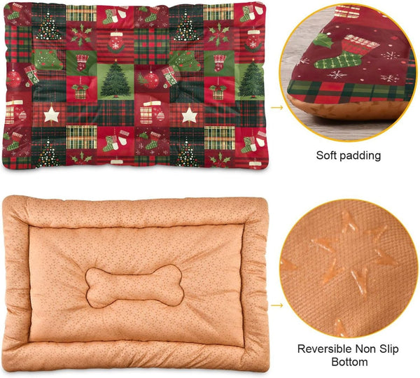 Christmas Patch Pet Bed Pad Soft Dog Bed Mat with Anti-Slip Bottom, Machine Washable Crate Pad Mattress for Dog Sleeping- 24 * 18inches