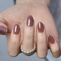 CurvLife Short Oval Chrome Nude Press On Nails, Champagne Pearl, Soft Gel | 32PCS 16 Sizes, Salon-Quality Natural Fake Nails, Curved Fit, 7-14 Day Glue-On Wear, Reusable Stick-On Nails, Press-On Kit