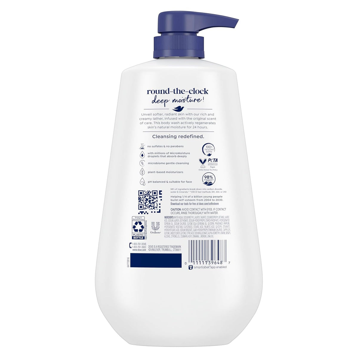 Dove 24hr Lotion Body Wash Deep Moisture, 30.6 oz | Moisturizing body wash with MicroMoisture technology for 24-hour hydration and lotion-soft skin