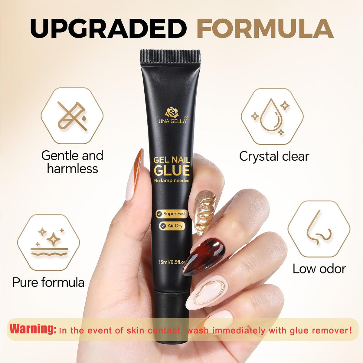UNA GELLA Nail Glue Strong Gel No U V, 15g*2pcs Nail Glue for Press Ons No Lamp Needed, Quick Dry Semi Solid Nail G LUE, Super Strong Gel glue for Nails Long Lasting Extension DIY Kit
