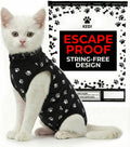 Cat Surgery Recovery Suit Female Cat Onesie for Cats After Surgery Spay Surgical Abdominal Wound Skin Diseases E-Collar Alternative Wear Kitten (Black, Large)