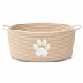 Dog Toy Basket with Handles, Cotton Rope Storage Bin Organizer for Pets | Holds toys, blankets, leashes & dog stuff. Machine washable, collapsible, free-standing woven bin with embroidered paw.