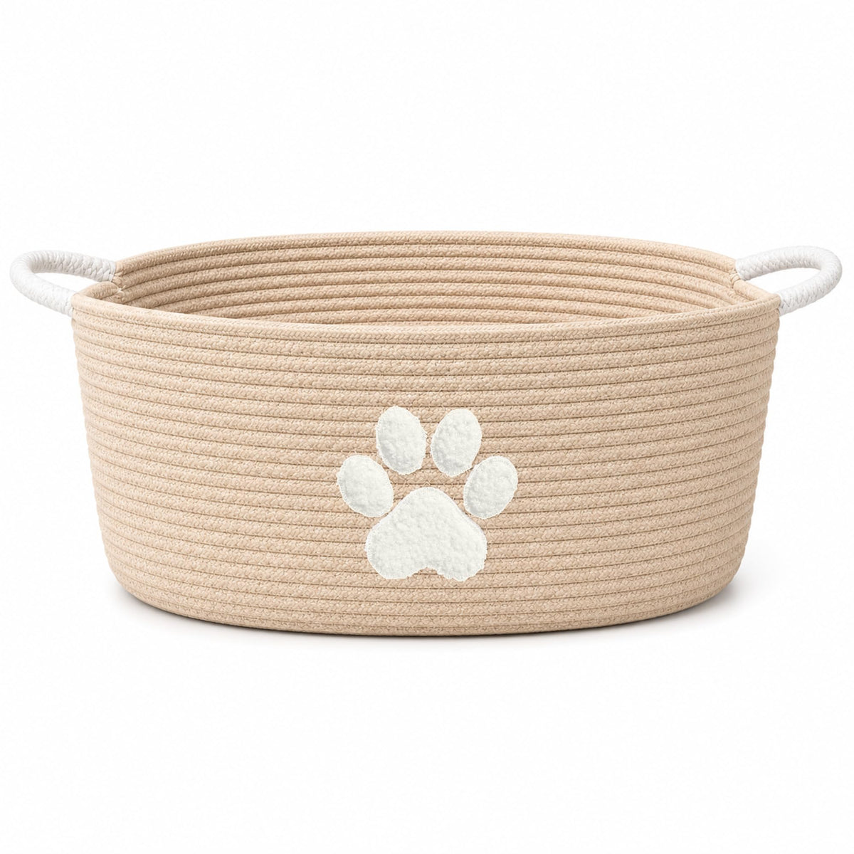Dog Toy Basket with Handles, Cotton Rope Storage Bin Organizer for Pets | Holds toys, blankets, leashes & dog stuff. Machine washable, collapsible, free-standing woven bin with embroidered paw.