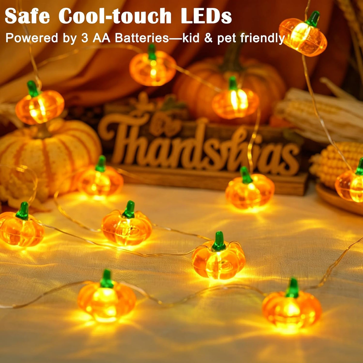 Pumpkin Lights String Battery Operated 10ft 30 LEDs Halloween Decorations