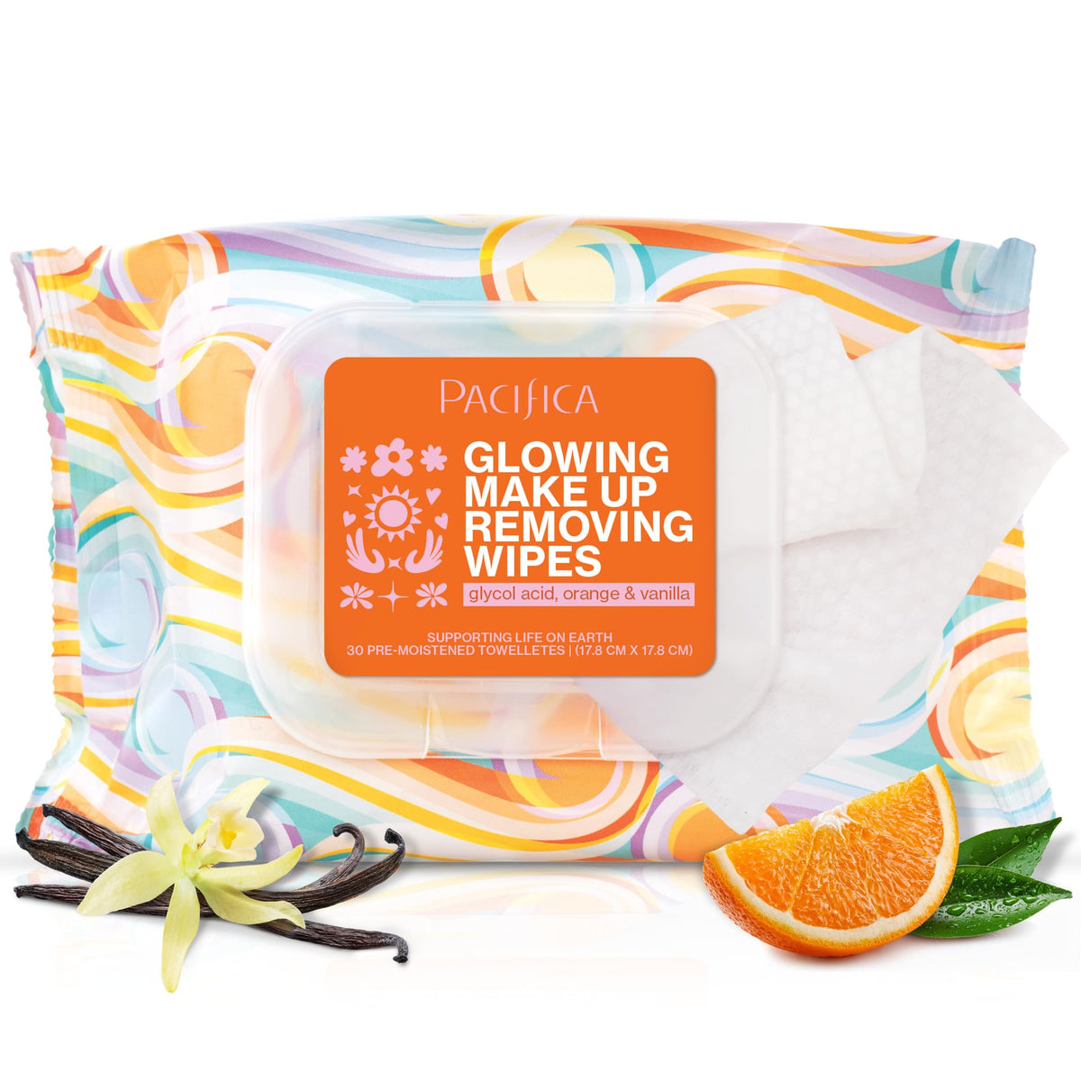 Pacifica Vegan Face Cleansing Wipes, Makeup Remover Wipes w/Glycolic Acid, Aloe Vera & Coconut Water Exfoliating & Hydrating Facial Towelettes for All Skin Types (120 Count) Clean Beauty Cruelty-Free