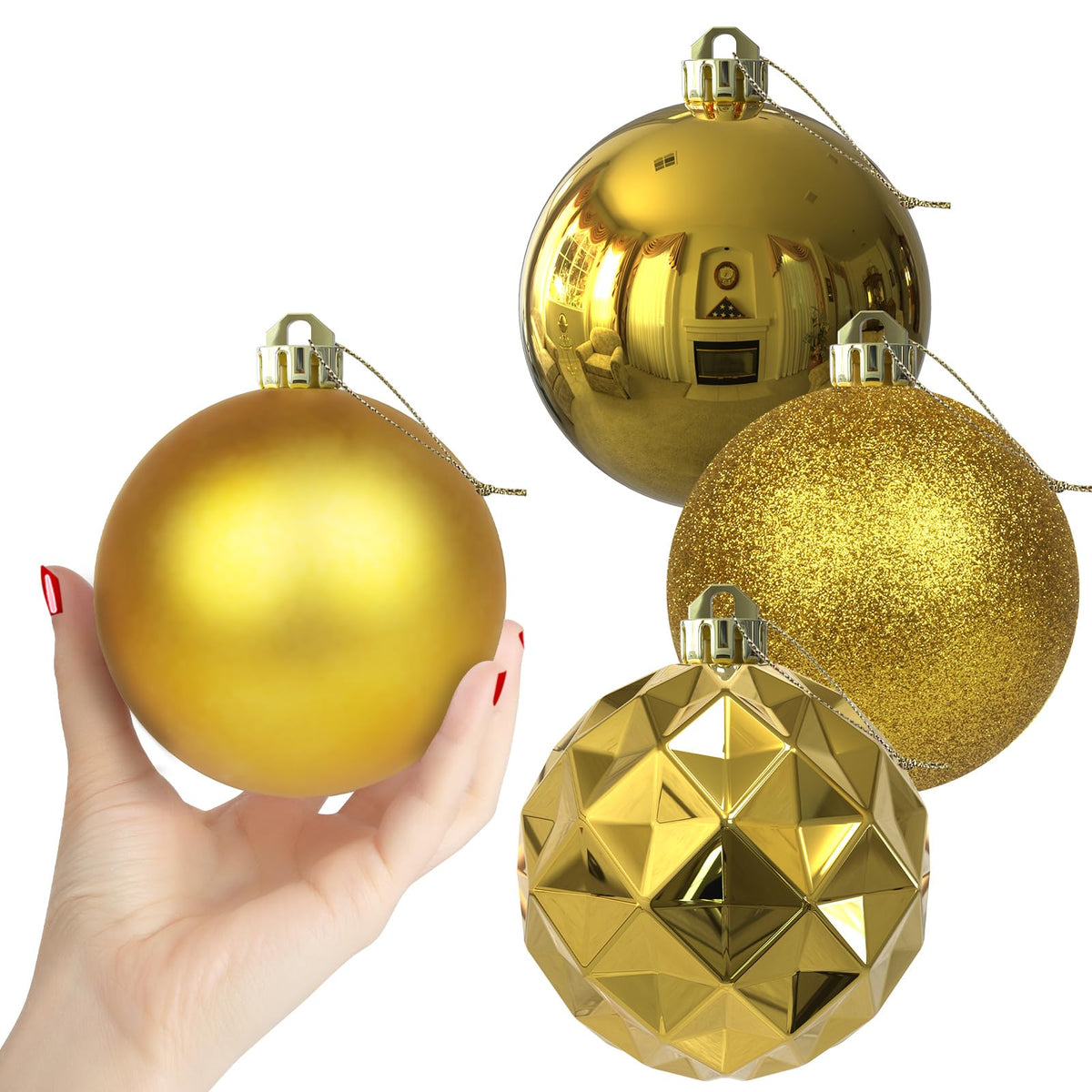 Rose Red 4.0" Large Christmas Balls - Christmas Tree Decoration Ornaments Shatterproof Hanging Balls for Birthday Halloween Holiday Wedding Decorations Set of 4pcs