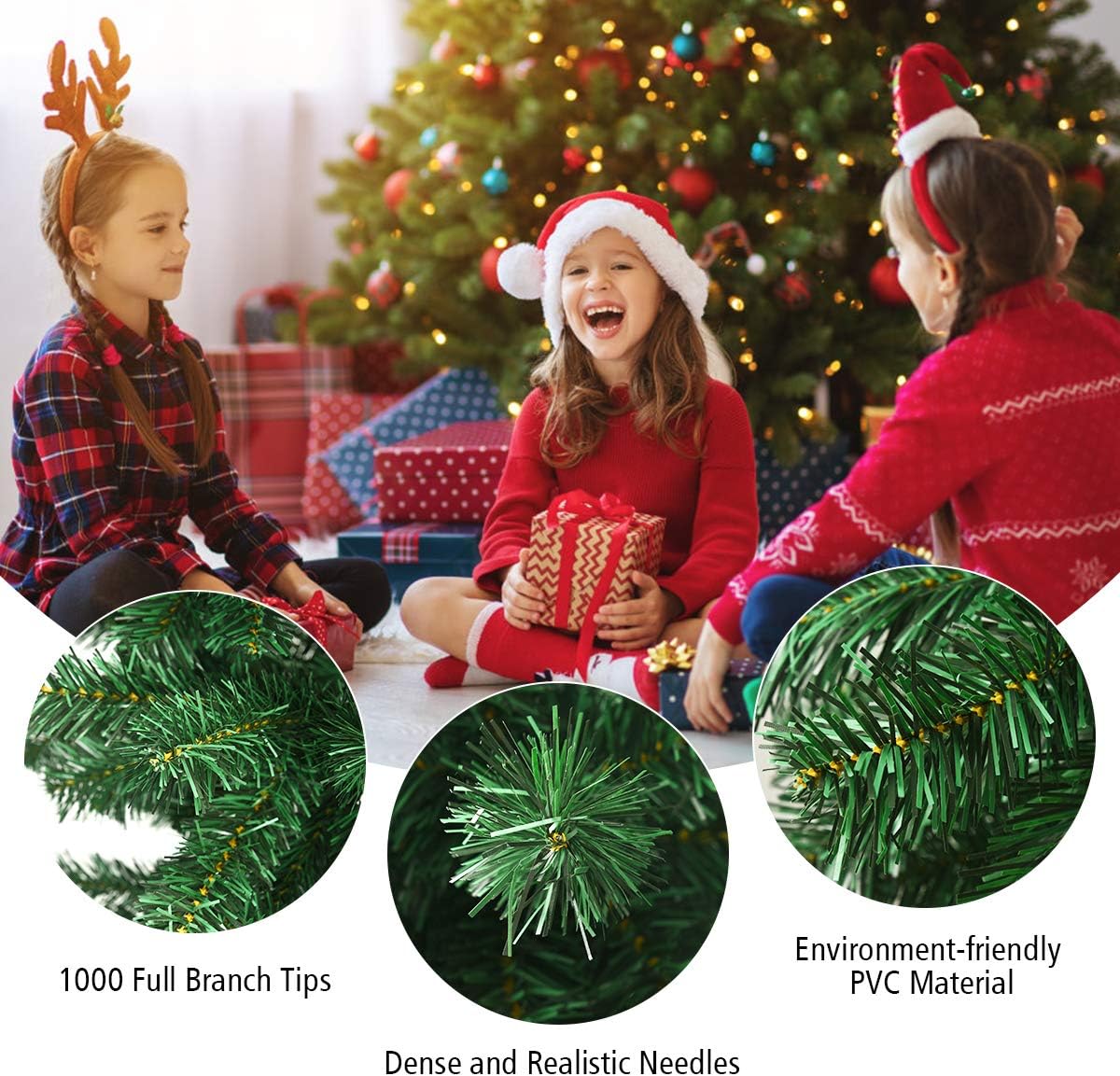 Goplus 7ft Upside Down Christmas Tree, Artificial Xmas Tree with Metal Stand, 1000 Branch Tips, Green Inverted PVC Tree for Indoor Outdoor Holiday Decoration