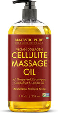 Majestic Pure Firming Body Massage Oil- Helps Smooth the Appearance of Cellulite & Improve Skin Texture- Natural Oils with Collagen- Refreshing Aromatherapy Body Oil for Legs & Full Body - 8 fl oz