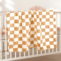 GreatBba Plush Checkered Baby Blanket,30 x 40 Inch Fleece,Orange White