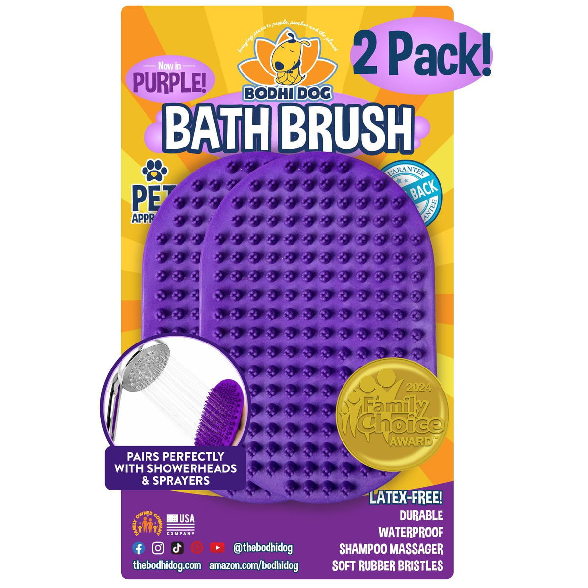 Bodhi Dog Shampoo Brush - Pet Grooming & Bath Supplies for Dogs and Cats - Bath Brush for Long & Short Hair - Premium Scrubber for Shower, Showerhead, Sprayer & Bathing (One Pack, Blue)