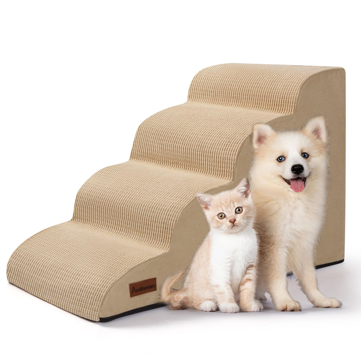 Aodisman Dog Stairs for Small Dogs and Cats,3-Step Pet Ramp for Bed & Couch | 15.7" H Non-Slip Sturdy Dog Steps with Curved Ramp for Senior,Short-Legged Dogs,Puppy and Cats to Reach Sofa or Chair,Grey