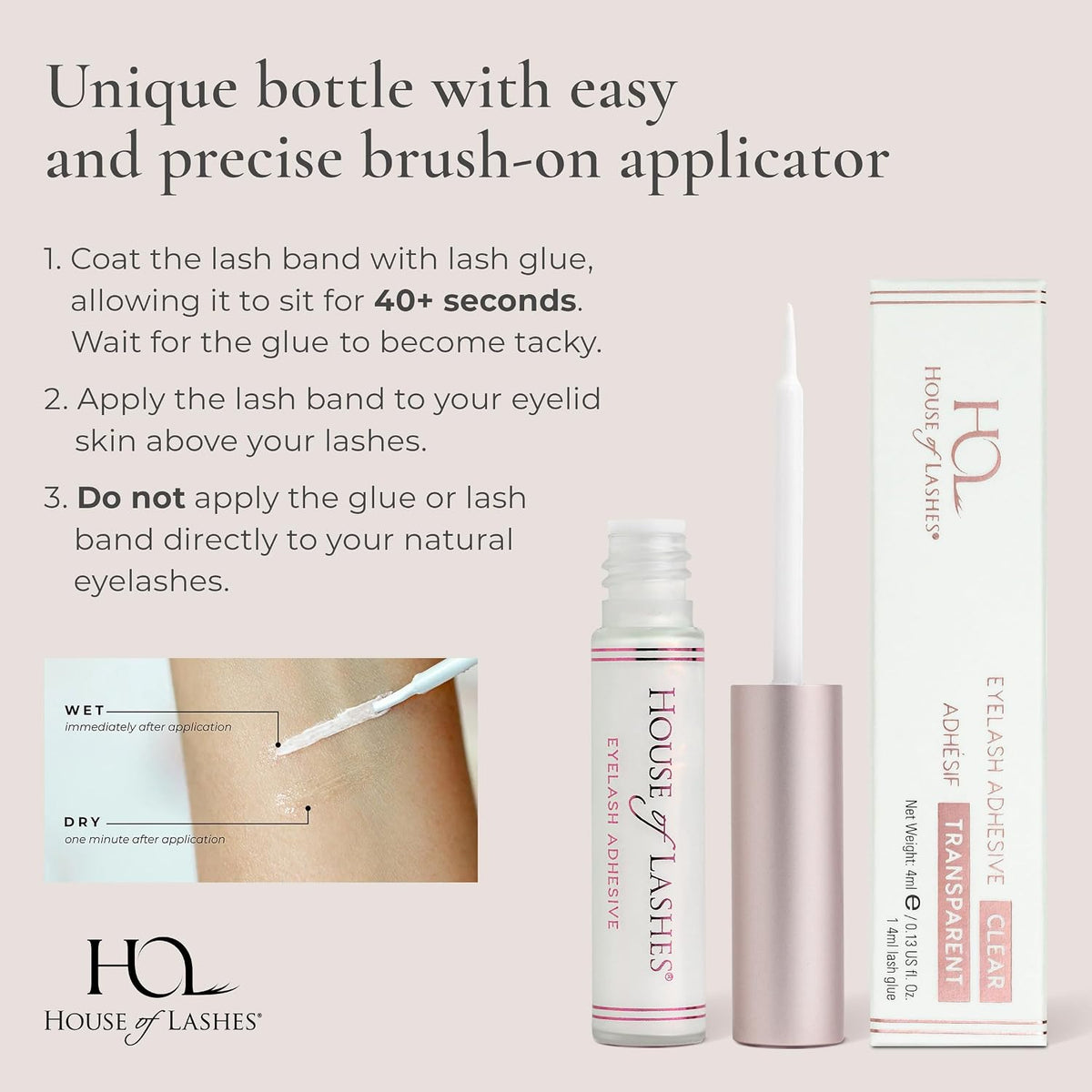 House of Lashes Eyelash Glue - Latex-Free formual for Sensitive Eyes - Effective for All Day Wear Clear Lash Glue for Strip Lashes, 2 Count