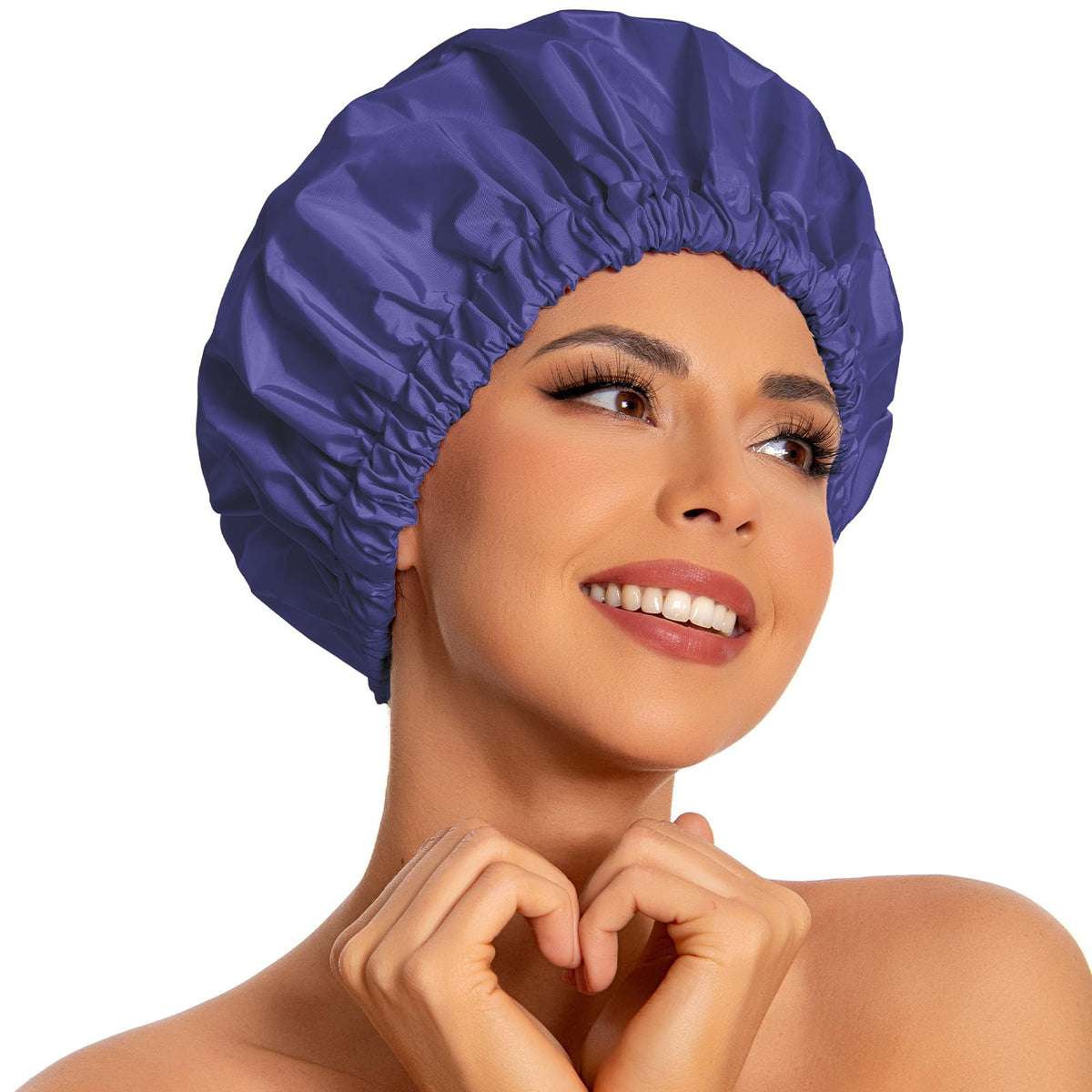 Edoneery Reusable Shower Caps for Women, Waterproof Long Hair Bonnet | Washable Design, Wide Elastic Band, Large Fit, Holds Long Hair, Braids Friendly, Bath Accessories, Spa, Travel