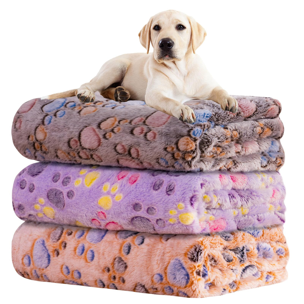 Rezutan 1 Pack 3 Blankets for Dogs, Dog Blanket for Large & Medium Pet Cat, Premium Soft Fluffy Suitable for Dog Kennels & Beds, Sofas, Gifts Puppy Essentials, 41x31inch, Gray/Blue/Beige