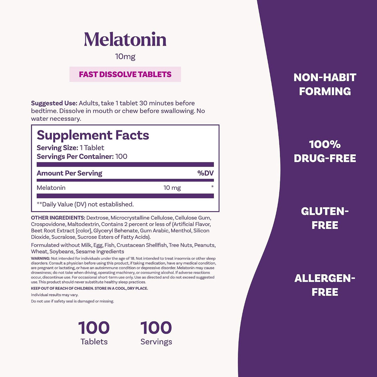 Natrol Melatonin 10mg Fast Dissolve Tablets - Strawberry Flavor, 100 Count, Sleep Aids for Adults, Fast Dissolve Melatonin for Adults, 100-Day Supply