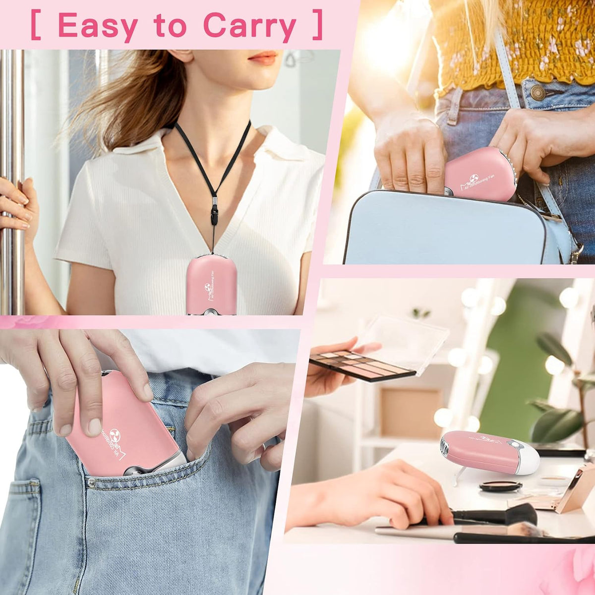 mlogiroa Lash Fan Mini Portable Eyelash Fan Handheld for Eyelash Extension | Rechargeable USB C Air Cooling Blower with Built in Sponge Lash Extension Application Pink