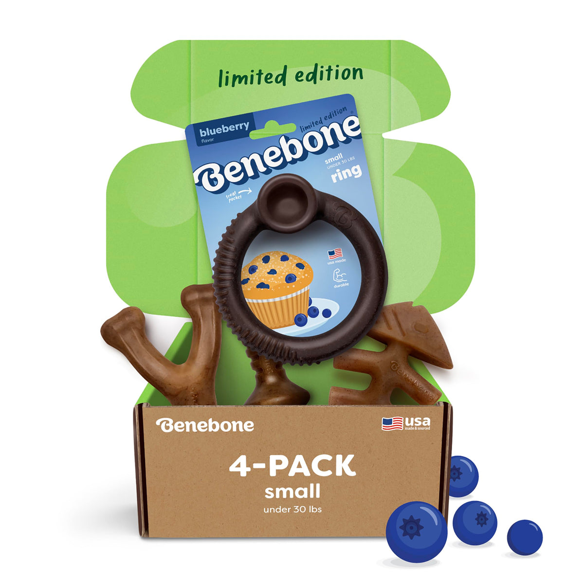 Benebone Large 4-Pack Dog Toys for Aggressive Chewers – Under 90 lbs