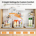 PXRACK Under Sink Organizer, Adjustable Height, 2 Tier Pull Out Under Cabinet Organizer, Slide Out Thickened Metal Under Sink Storage for Kitchen Bathroom Laundry Pantry Cabinet, White, Large-2-Pack