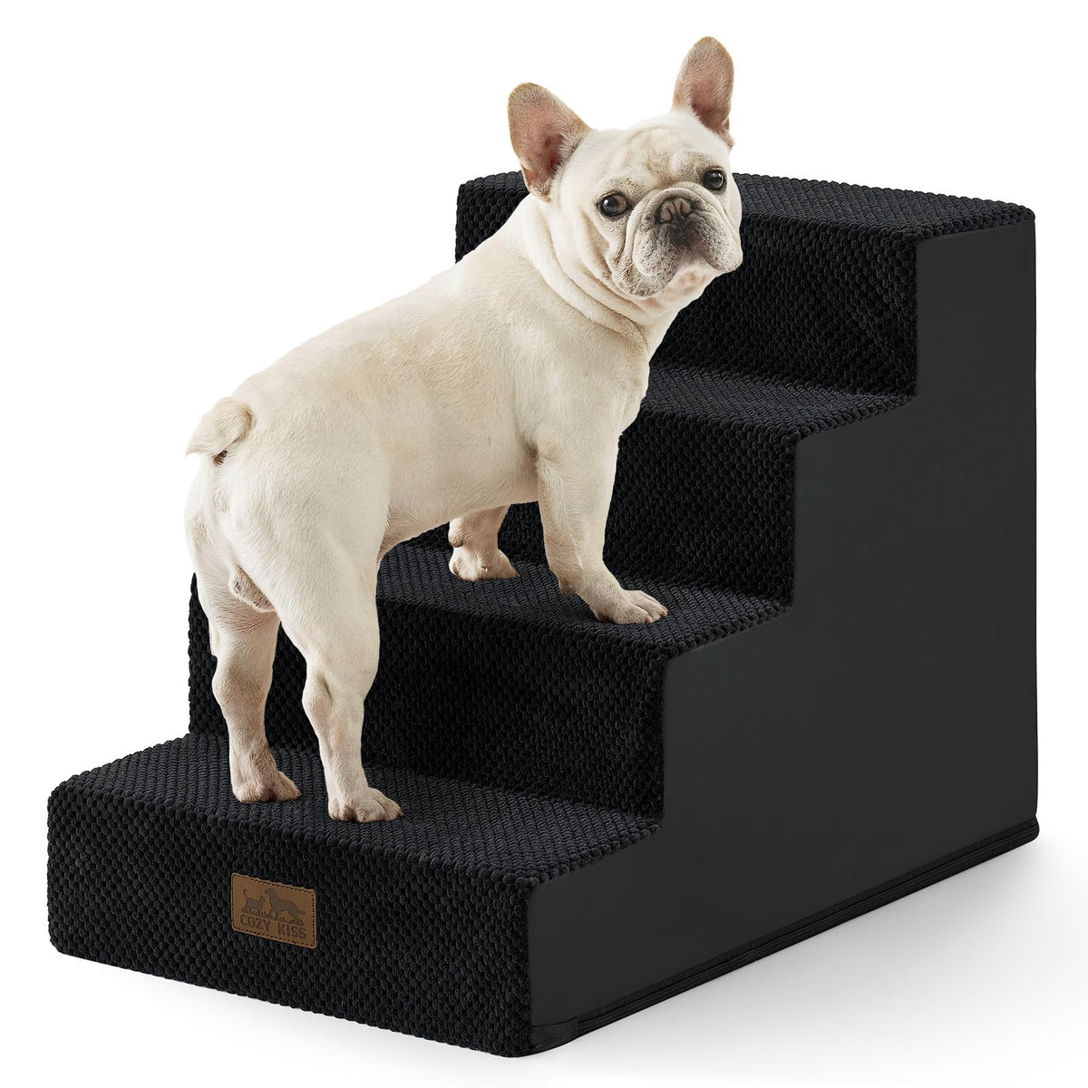 COZY KISS Dog Stairs for Small Dogs, 5 Tier Wider Pet Stairs for High Beds, 23.6" H Non-Slip Dog Steps for Old Cats, Puppies, Small Medium Dogs, 19.7x29.5x23.6 inch, Beige