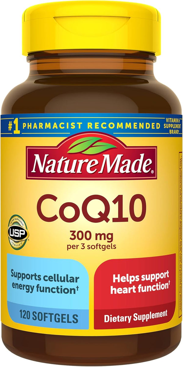 Nature Made CoQ10 300mg per 3 Softgels, CoQ10 Supplement for Heart Health and Antioxidant Support, 120 Softgels