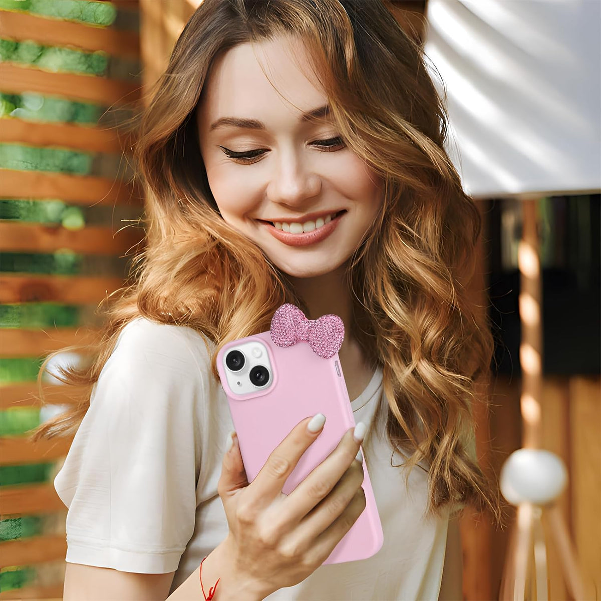 Cases for iPhone 13, Luxury Glitter 3D Rhinestone Bow Phone Cover Soft Litchi Pattern Protective Phone Case for iPhone 13 6.1" 2021