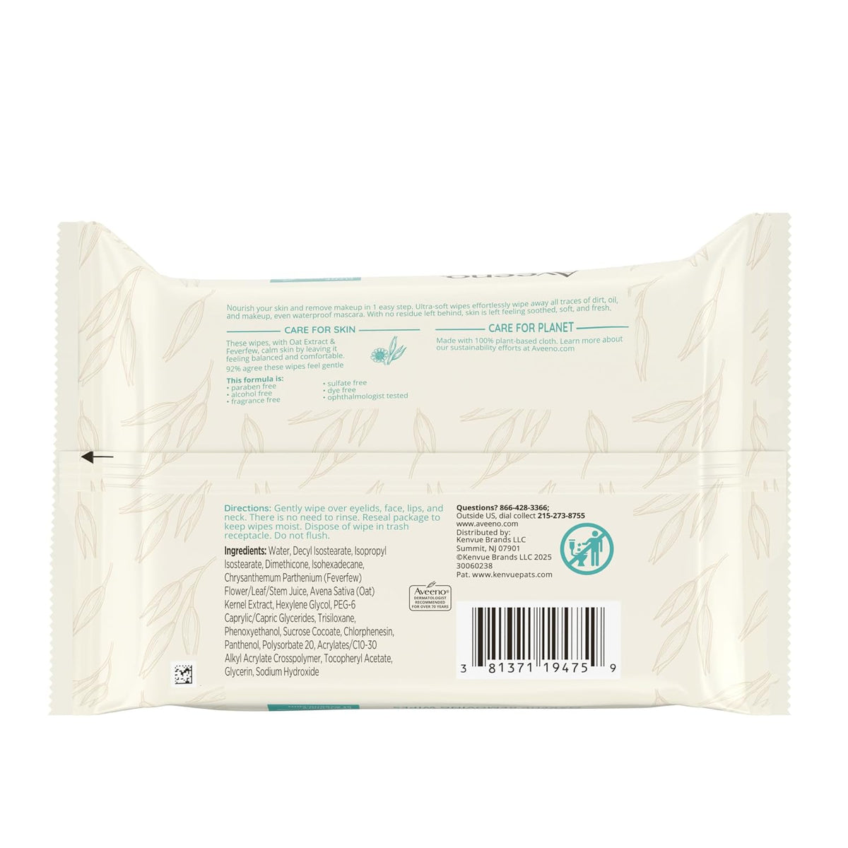 Aveeno Calm + Restore Unscented Makeup Remover Face Wipes, Fragrance Free Facial Cleansing Towelettes with Oat Extract & Calming Feverfew Leave Skin Feeling Soothed, Alcohol Free, 25 ct (Pack of 6)