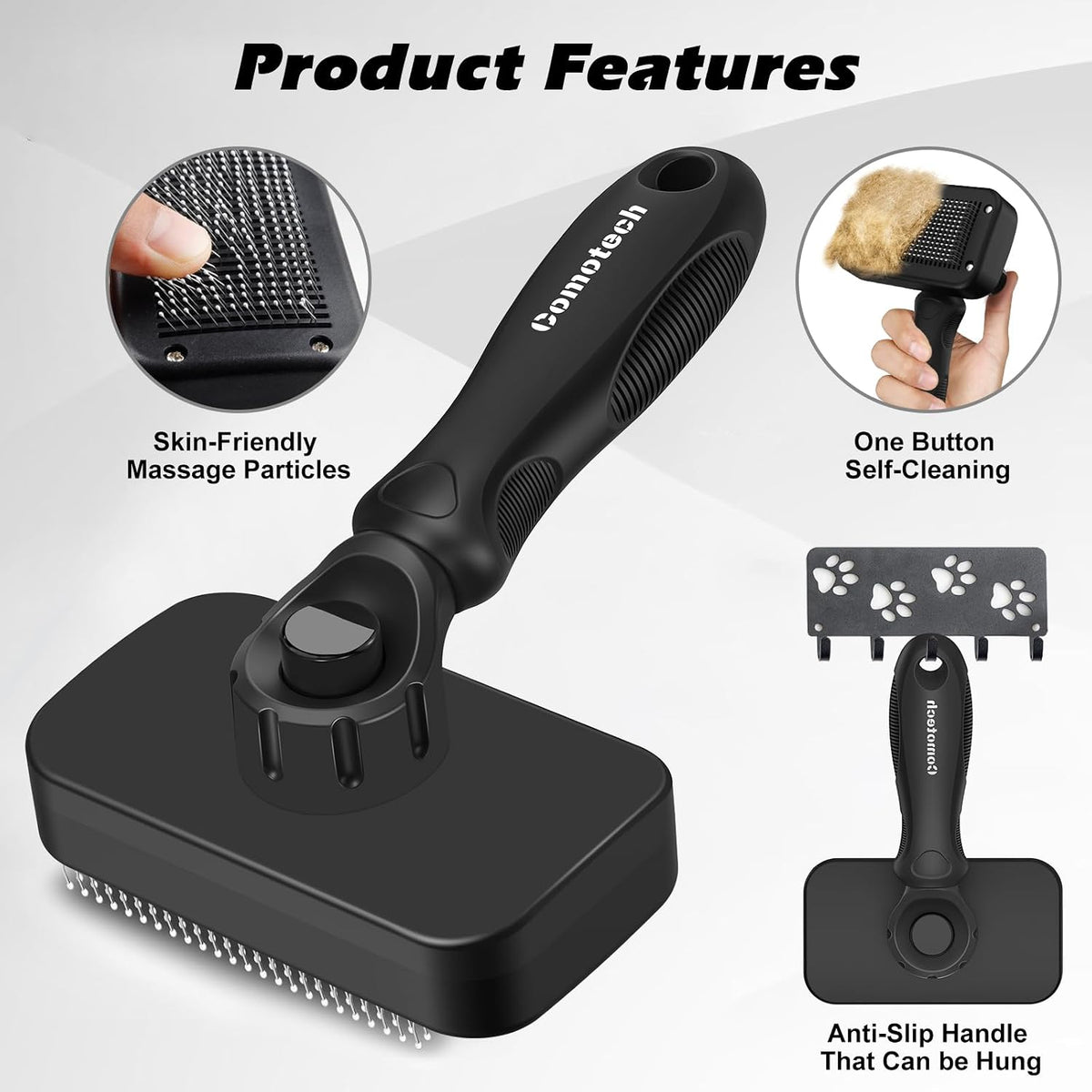 3PCS Cat Grooming Supplies, Cat Brush & Nail Clipper/Trimmer & Flea Comb for Shedding Indoor Cats Essentials Stuff Accessories (Black)