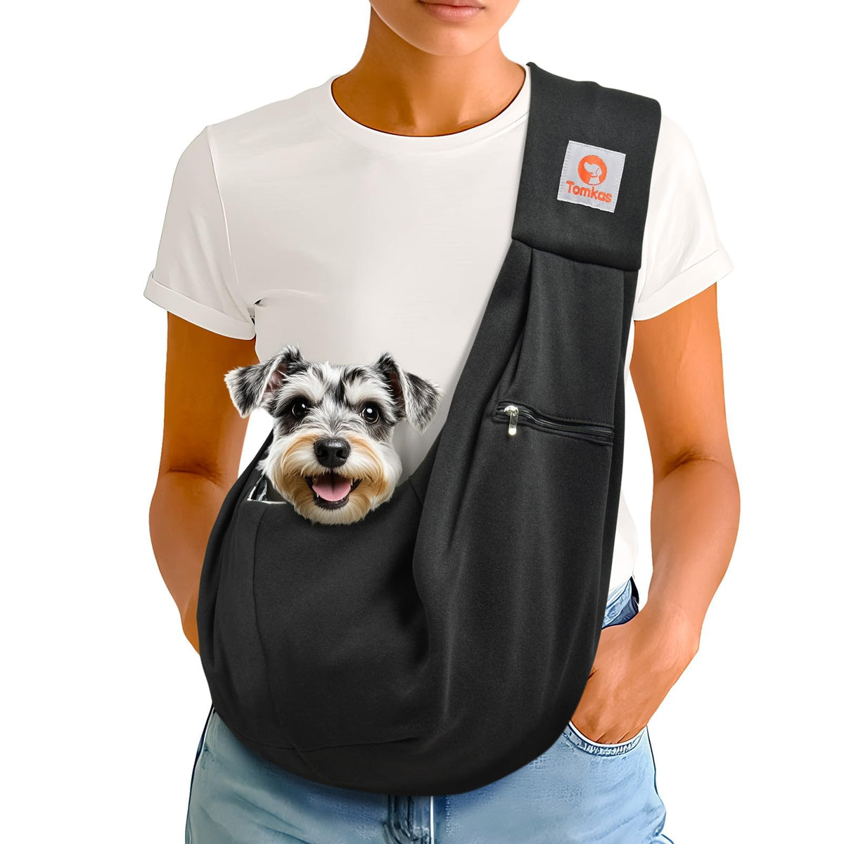 Tomkas Small Dog Sling Carrier - Classic Pocket & Classic Strap - Wrap Carrier - for 3-10 lbs Pets(Black)