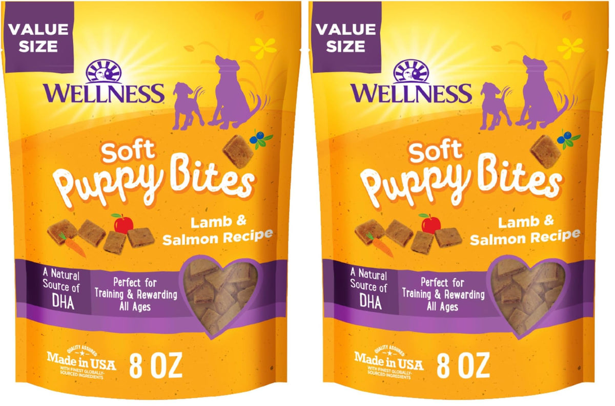 Wellness Soft Puppy Bites Dog Training Treats, Natural, Grain Free, Lamb and Salmon Recipe, 8 oz Bag