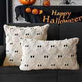 Halloween Ghost Decorative Pillow Covers 18x18 Set of 2, Beige Soft Plush Faux Fur Farmhouse Throw Cushion Cases for Fall Holiday Home Decorations