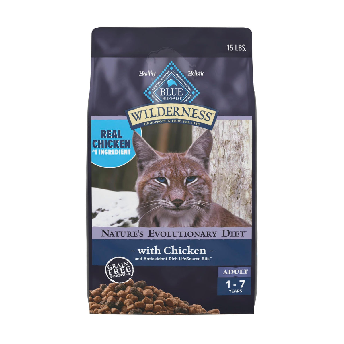 Blue Buffalo Wilderness with Chicken Natural High-Protein Grain-Free Dry Food for Adult Cats, Real Chicken First, Antioxidant-Rich LifeSource Bits Support Immunity, Promotes Strong Muscles, 12 lbs.