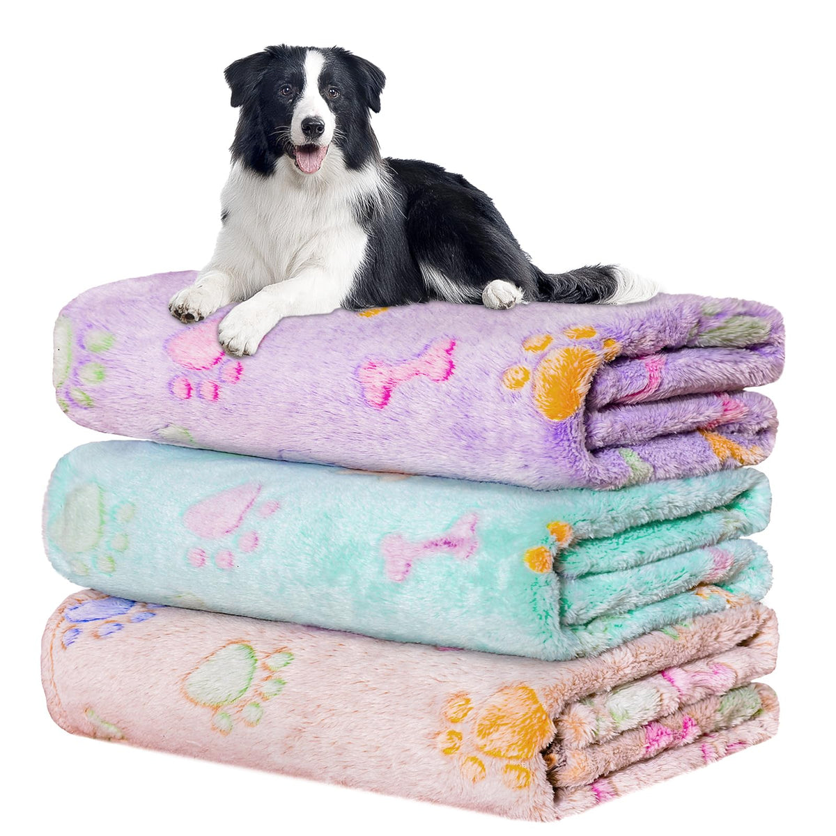 Rezutan 1 Pack 3 Blankets for Dogs, Dog Blanket for Large & Medium Pet Cat, Premium Soft Fluffy Suitable for Dog Kennels & Beds, Sofas, Gifts Puppy Essentials, 41x31inch, Gray/Blue/Beige