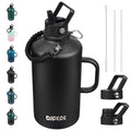 BJPKPK Half Gallon Insulated Water Bottles with Straw Lid & Side Handle, 64oz Large, Stainless Steel Water Bottles with 3 Lids and Paracord Strap, Metal Water Jug,Black