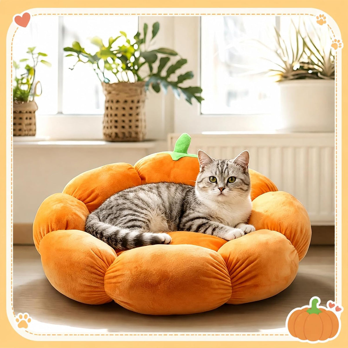 RattanView Cat Bed House Pet Cushion for Indoor Kitten Pet,Pumpkin