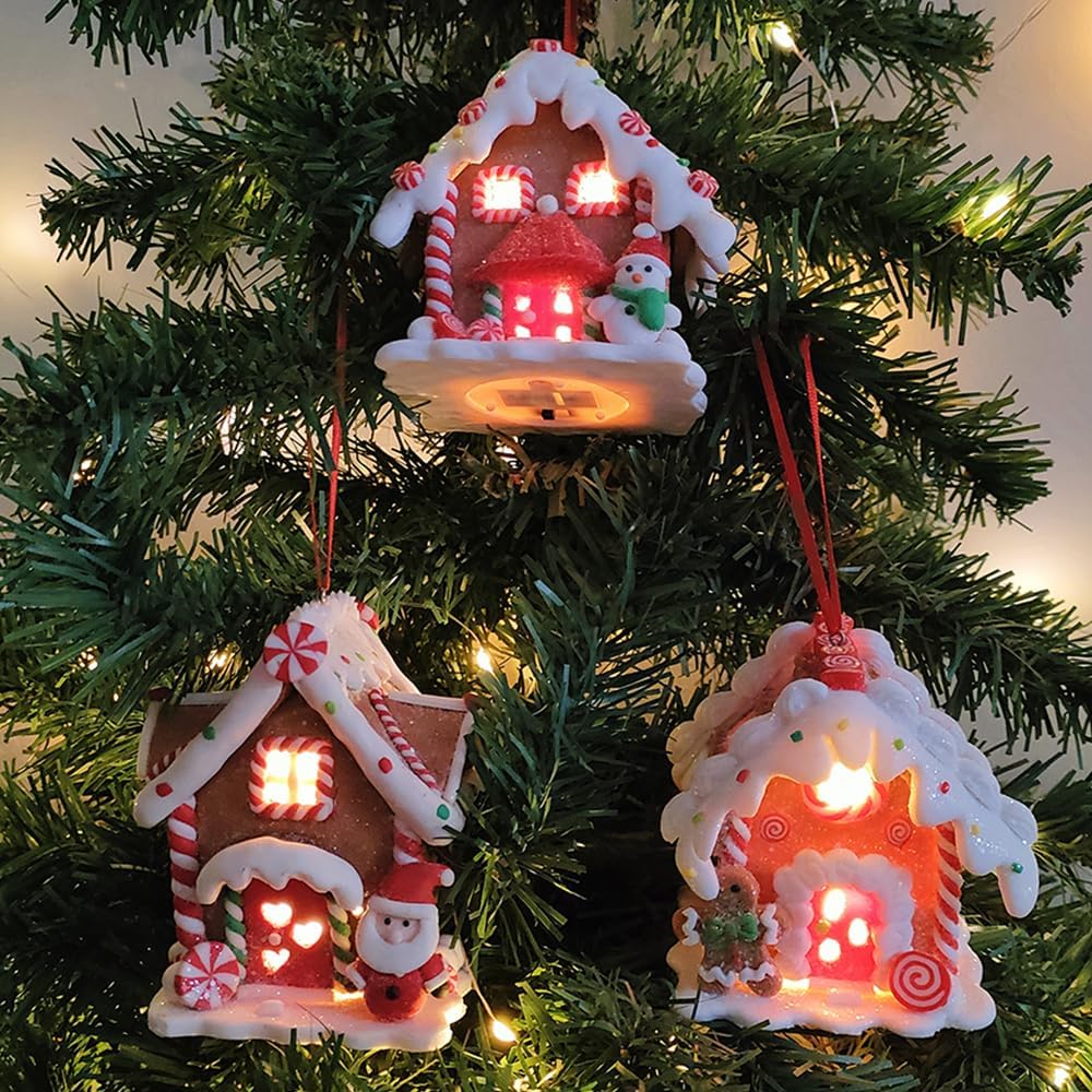 3 Pcs Gingerbread House Ornaments for Christmas Tree Decorations