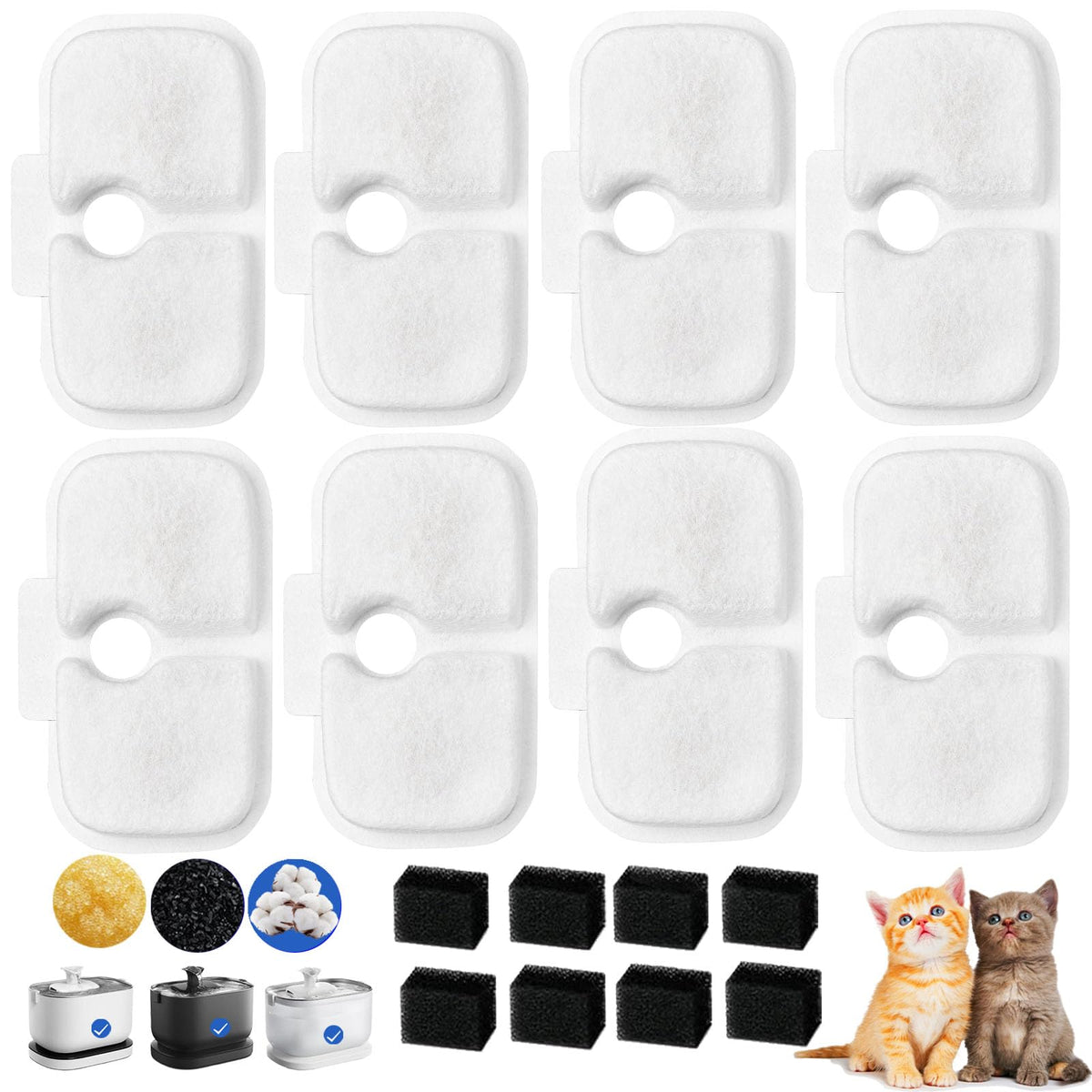 Cat Water Fountain Filter,12 packs Pet Fountain Filter Replacement for Pet Fountain,Filters Replacements fit for Petlibro Dockstream Cat Water Fountain PLWF005/PLWF115/PLWF105