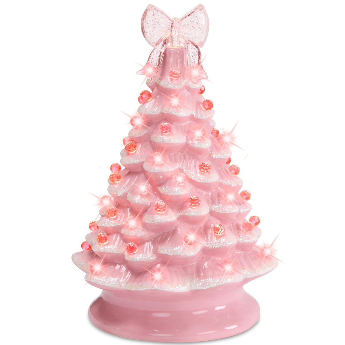 Best Choice Products 15in Ceramic Christmas Tree, Pre-lit Hand-Painted Tabletop Holiday Tree, Star Topper, 64 Lights - Green w/Multicolored Bulbs