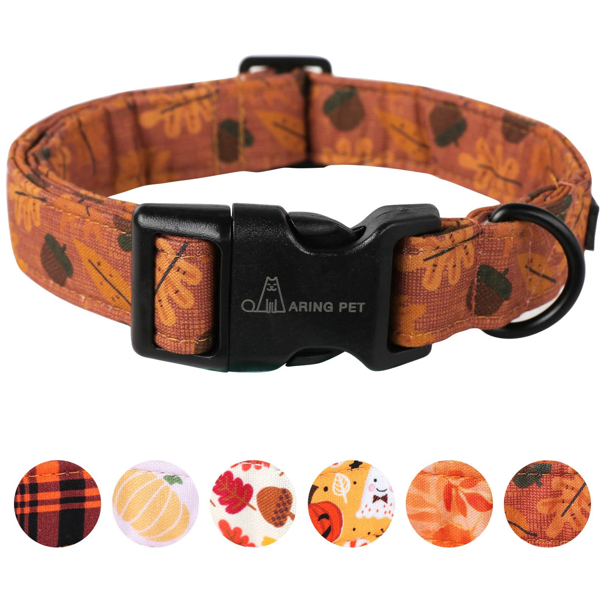 ARING PET Fall Dog Collar-Cotton Maple Leaves Dog Collar for Small Dogs, Adjustable Lightweight Dog Collars with Quick Release Buckle for Small Medium Large Dogs