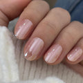 CurvLife Short Oval Chrome Nude Press On Nails, Champagne Pearl, Soft Gel | 32PCS 16 Sizes, Salon-Quality Natural Fake Nails, Curved Fit, 7-14 Day Glue-On Wear, Reusable Stick-On Nails, Press-On Kit