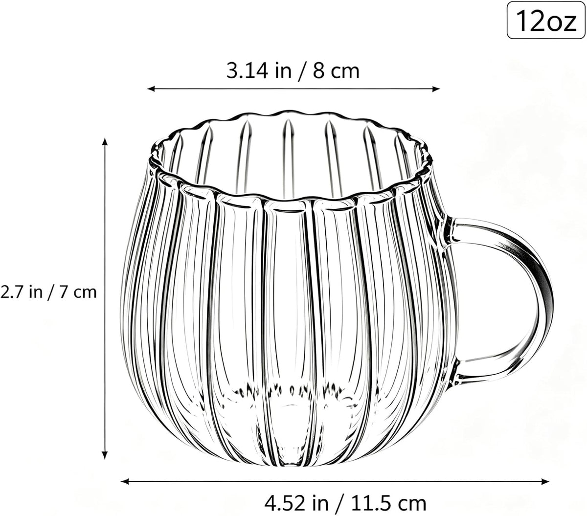 Clear Classic Glass Halloween Cups with Handle 12 Oz- Heat-Resistant Cute Pumpkin Coffee Mugs for Home, Office, Party Drinking Cups Microwave Safe (2Pcs)