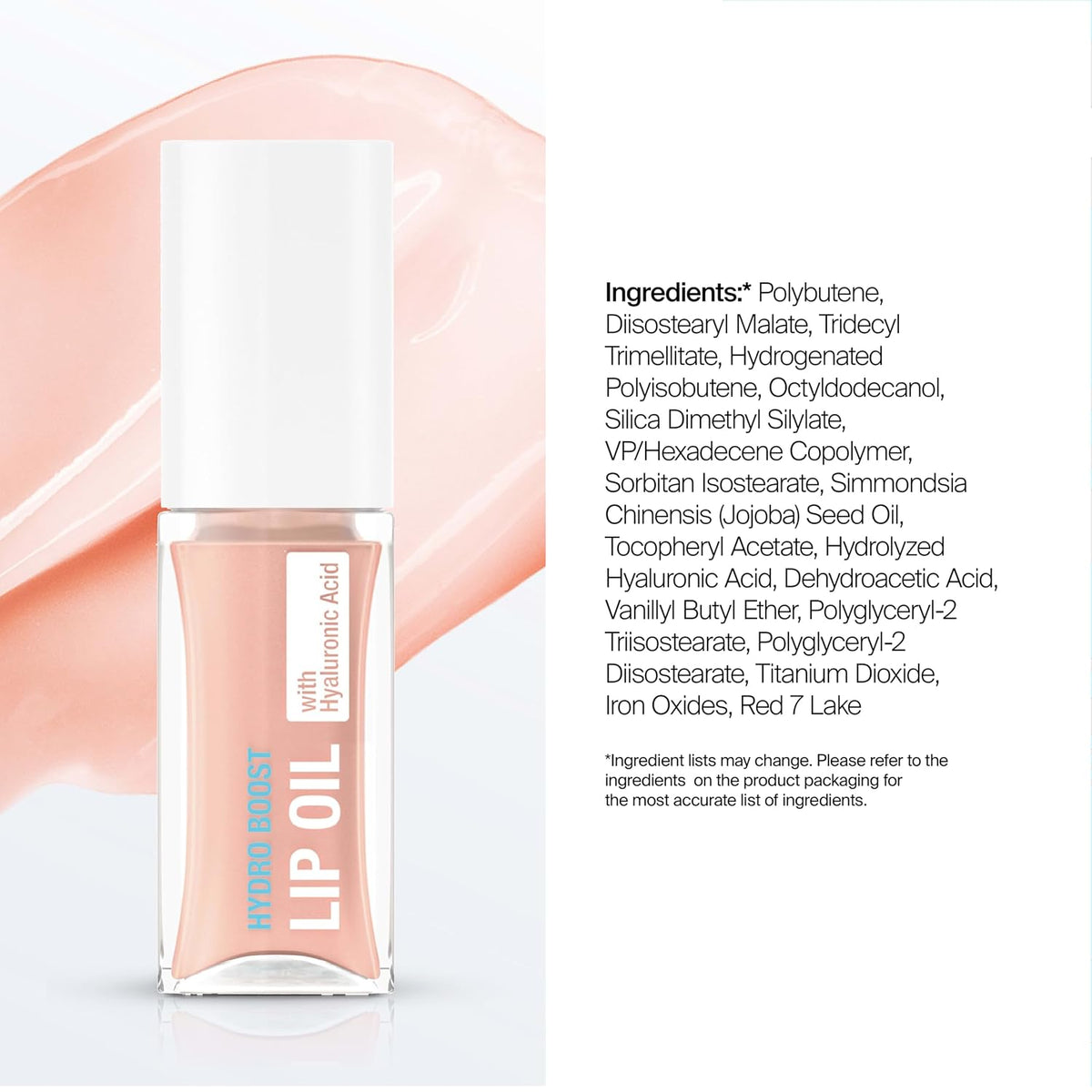 Neutrogena Hydro Boost Lip Oil, Light Pink, .2 fl. oz | Hyaluronic Acid to Hydrate and Nourish, Mirror-Like Shine, Fuller-Looking Lips, Formulated without Parabens
