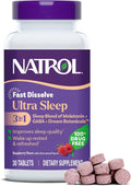 Natrol Ultra Sleep 3-in-1, 5mg Melatonin, GABA, Botanicals, 30 Tablets | Improve Sleep Quality, Wake Up Rested & Refreshed, Fast Dissolve, Raspberry Flavor, 100% Drug-Free, Non-Habit Forming